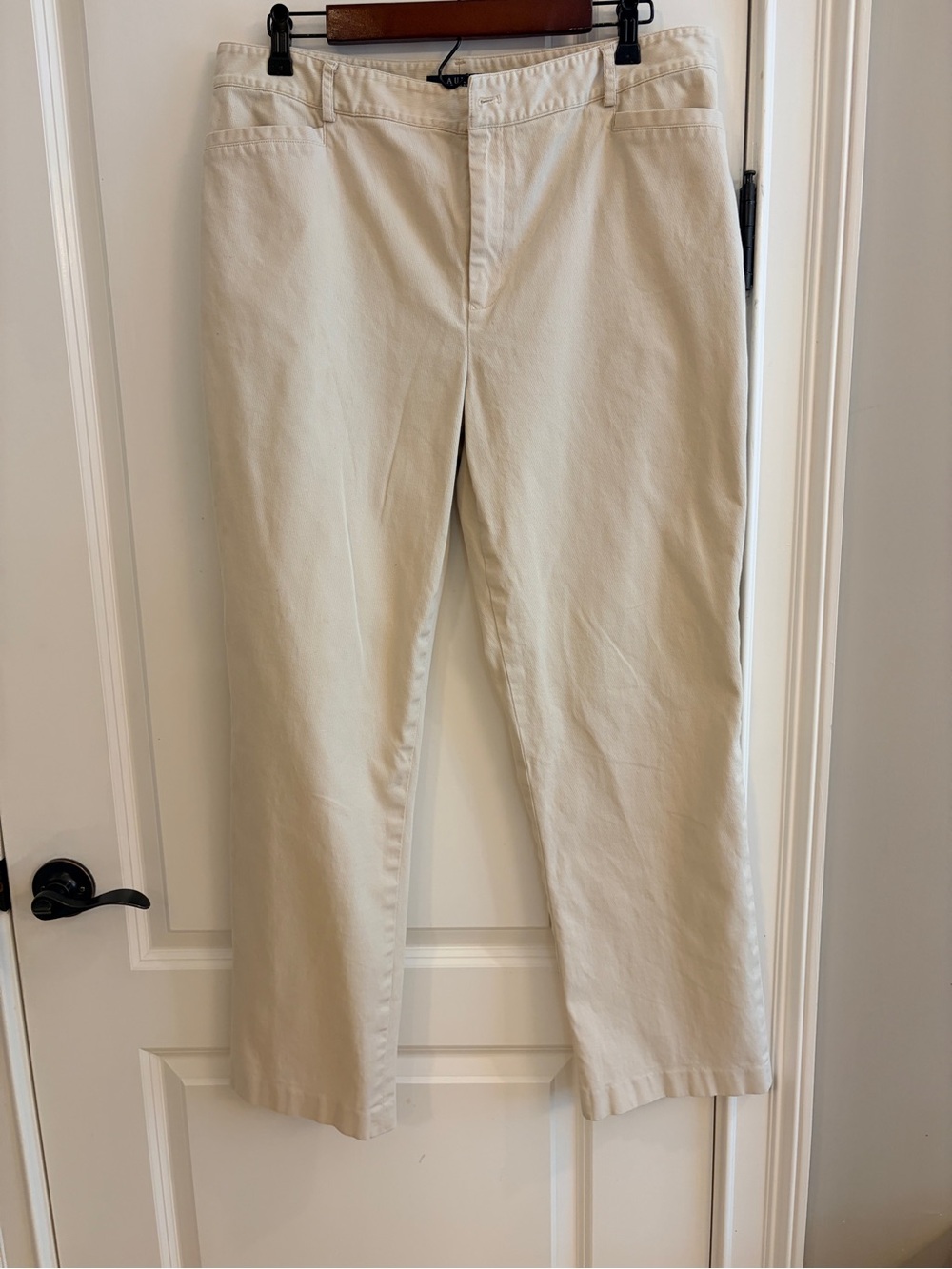 Lauren Ralph Lauren Cream Straight Leg Pants Size 16 Cotton Stretch Classic